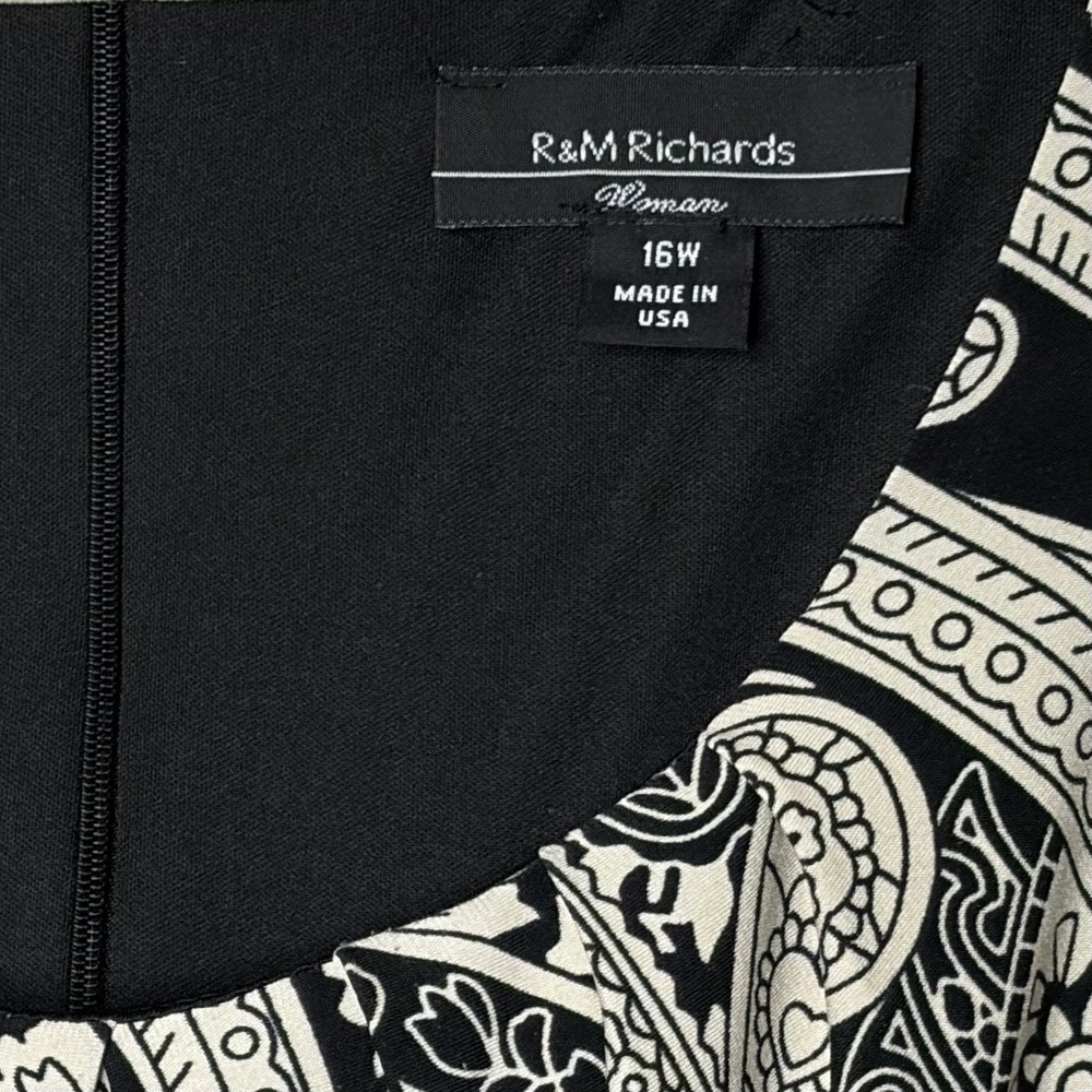 R&M Richards‎ Dress Womens 16W Paisley Polka Dot Empire Waist Sleeveless Black - Picture 4 of 7